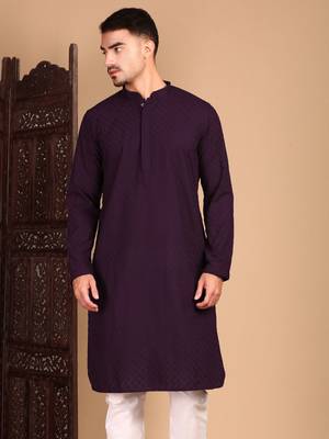 Purple solid chikankarikurtahandcrafted 4