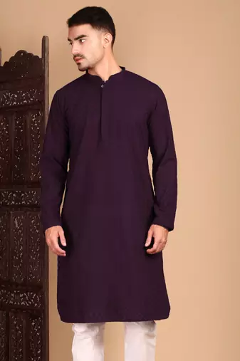 Purple solid chikankarikurtahandcrafted