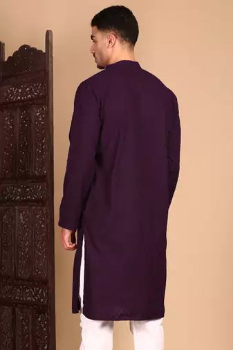 Purple solid chikankarikurtahandcrafted