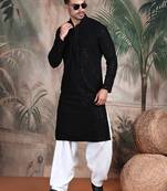 black solid chikankari sequins work kurta