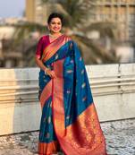 Blue soft silk blend woven meenakari saree
