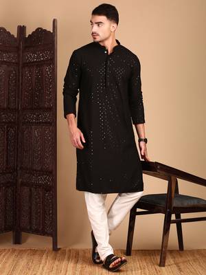 Black shimmeringsequinchikankari work kurta 1