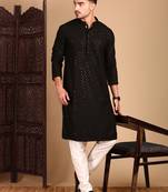 Black shimmeringsequinchikankari work kurta