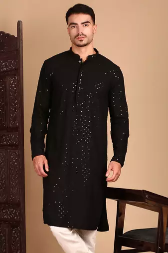 Black shimmeringsequinchikankari work kurta