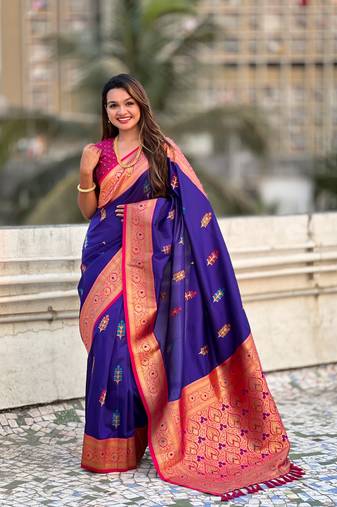 Purple soft silk blend woven meenakari designer saree