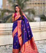 Purple soft silk blend woven meenakari saree