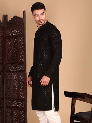 Black shimmeringsequinchikankari work kurta 3