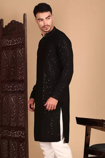 Black shimmeringsequinchikankari work kurta