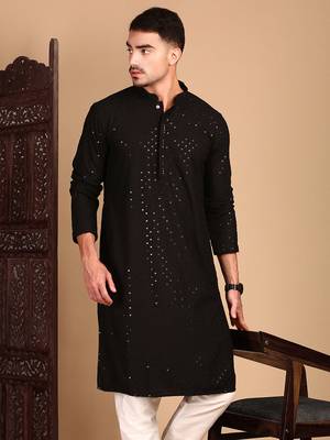 Black shimmeringsequinchikankari work kurta 4