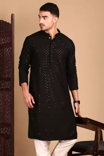 Black shimmeringsequinchikankari work kurta