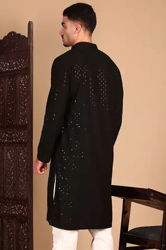 Black shimmeringsequinchikankari work kurta