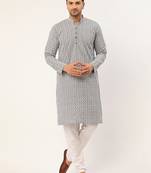 Grey pure cotton embroidered kurta pyjama set