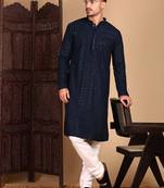 Deep blue shimmering sequin exquisite chikankari work kurta