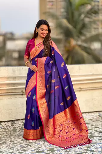 Purple soft silk blend woven meenakari saree
