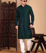 Deep green shimmering sequin exquisite chikankari work kurta