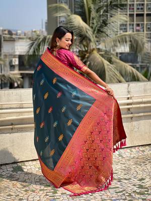 Rama soft silk blend woven meenakari saree 2