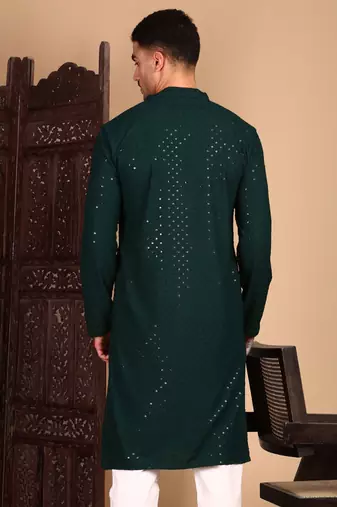 Deep green shimmering sequin exquisite chikankari work kurta