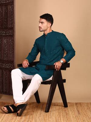 Firozi shimmering sequin exquisite chikankari work kurta 1