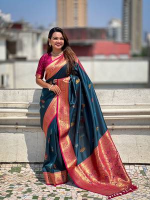 Rama soft silk blend woven meenakari saree 4