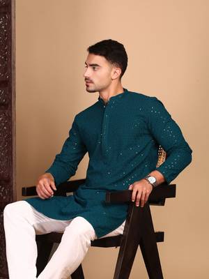 Firozi shimmering sequin exquisite chikankari work kurta 2