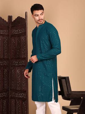 Firozi shimmering sequin exquisite chikankari work kurta 3