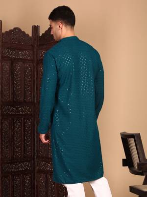 Firozi shimmering sequin exquisite chikankari work kurta 5