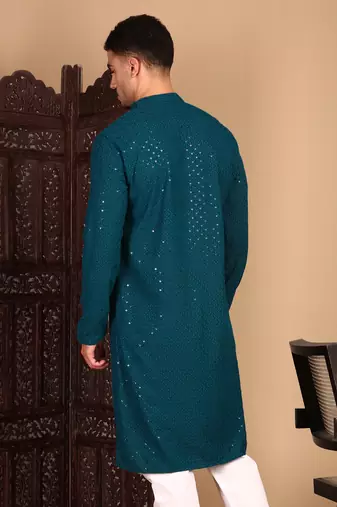 Firozi shimmering sequin exquisite chikankari work kurta