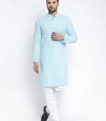 Blue pure cotton embroidered kurta pyjama set