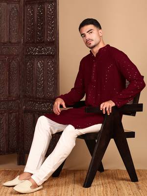 Maroon shimmering sequin exquisite chikankari work kurta 1