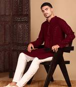 Maroon shimmering sequin exquisite chikankari work kurta