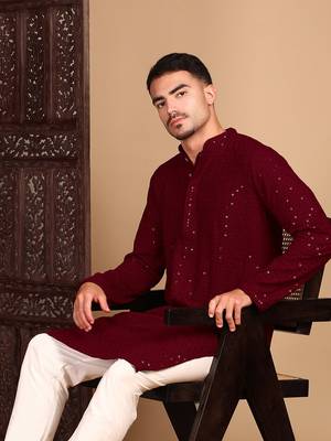 Maroon shimmering sequin exquisite chikankari work kurta 2