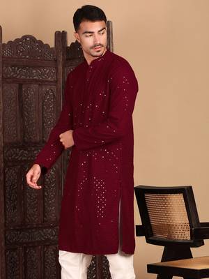 Maroon shimmering sequin exquisite chikankari work kurta 3
