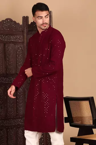 Maroon shimmering sequin exquisite chikankari work kurta