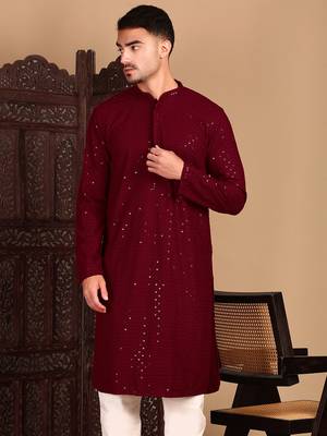 Maroon shimmering sequin exquisite chikankari work kurta 4