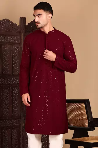 Maroon shimmering sequin exquisite chikankari work kurta