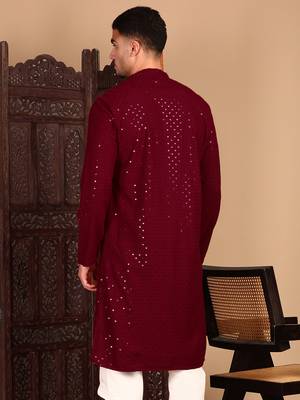 Maroon shimmering sequin exquisite chikankari work kurta 5