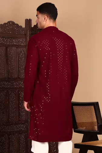 Maroon shimmering sequin exquisite chikankari work kurta