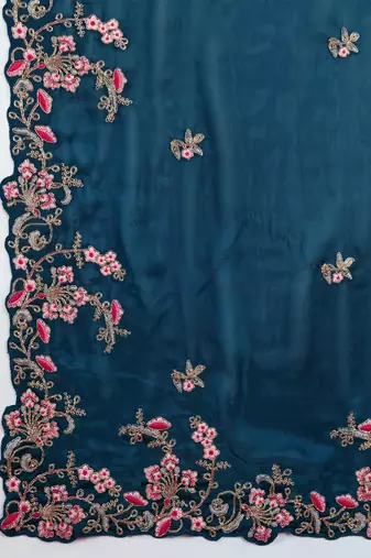 Trendmalls Morpich Rangoli art Silk Heavy Embroidered saree