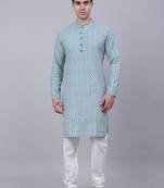 Teal pure cotton embroidered kurta pyjama set