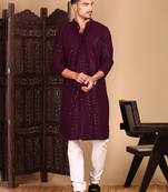 Purple shimmering sequin exquisite chikankari work kurta