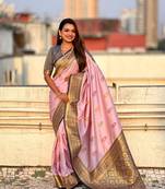 Pink soft silk blend woven meenakari saree