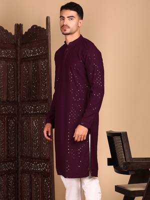 Purple shimmering sequin exquisite chikankari work kurta 2