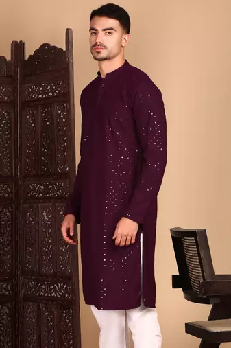 Purple shimmering sequin exquisite chikankari work kurta