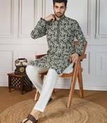 Olive greenfloral work fusion wear kurta