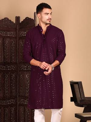 Purple shimmering sequin exquisite chikankari work kurta 3