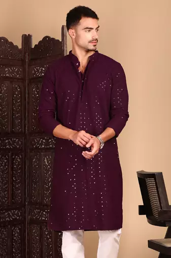 Purple shimmering sequin exquisite chikankari work kurta