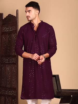 Purple shimmering sequin exquisite chikankari work kurta 4