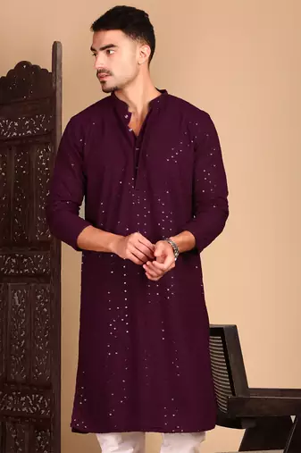 Purple shimmering sequin exquisite chikankari work kurta