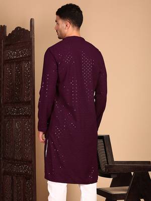 Purple shimmering sequin exquisite chikankari work kurta 5