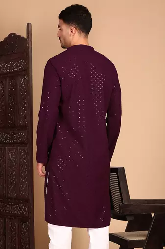 Purple shimmering sequin exquisite chikankari work kurta